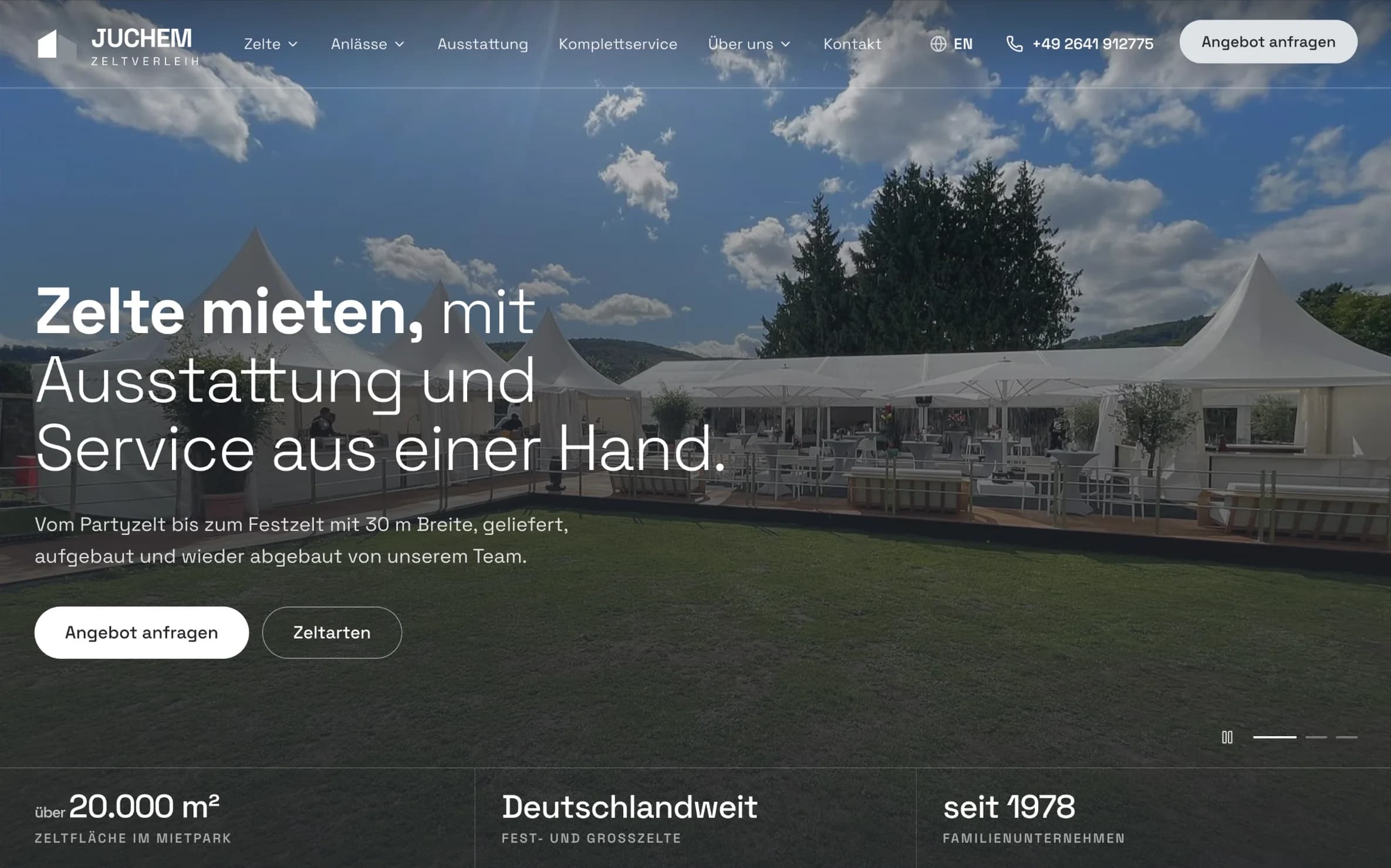 Website von ASUKA für Zeltverleih Juchem