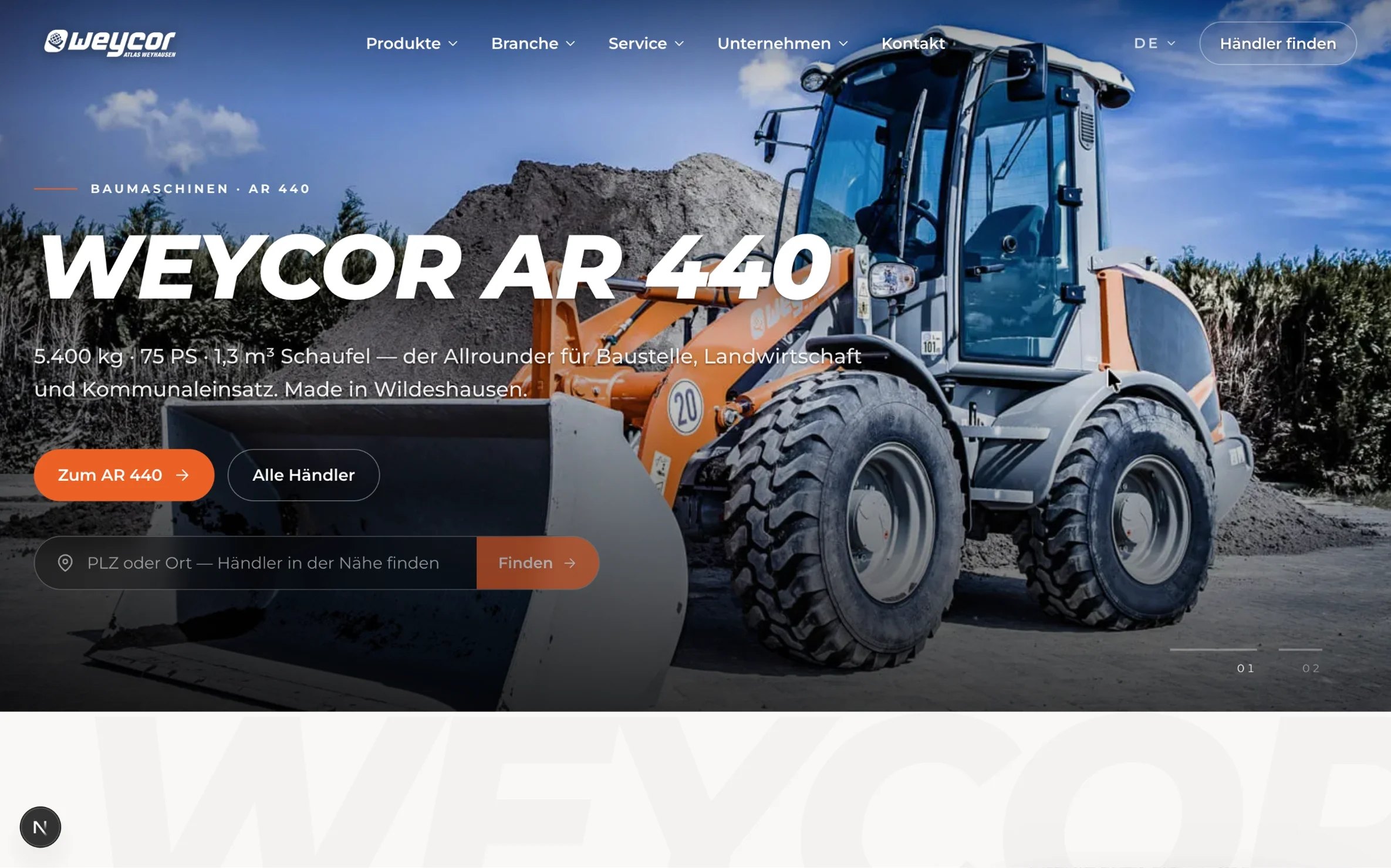 Weycor – Webauftritt Startseite